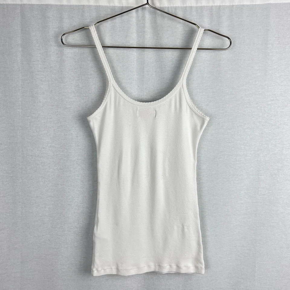 Camiseta sin mangas vintage Hollister Junior mediana Y2K ribete de vieira blanca cami preppy Foto 3 de 4