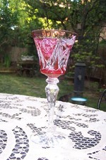 Ancien Verre en Cristal de Couleur Monogrammé et Daté