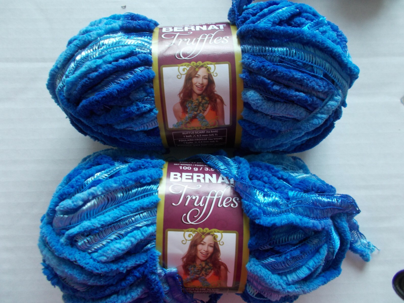 Bernat Truffles ruffle/ribbon/mesh yarn, Royal Blue, lot of 2 (37 yds ...