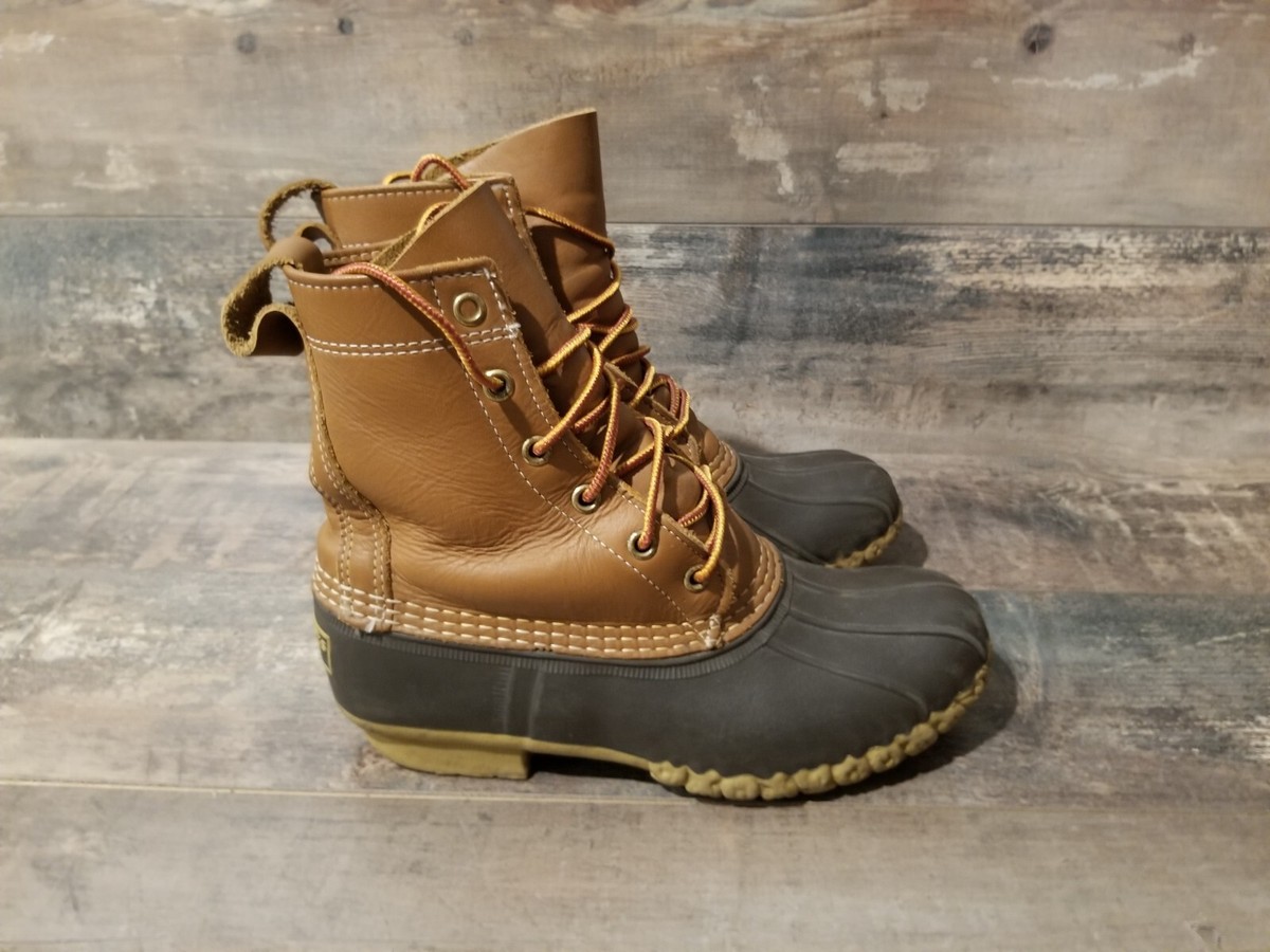 LL Bean Duck Boots Womens 11 Tan Brown‎ Leather Rubber 8 Inch Hunting Rain Shoes L.L. Bean M Rubber Boots for Women for sale | eBay main image 2