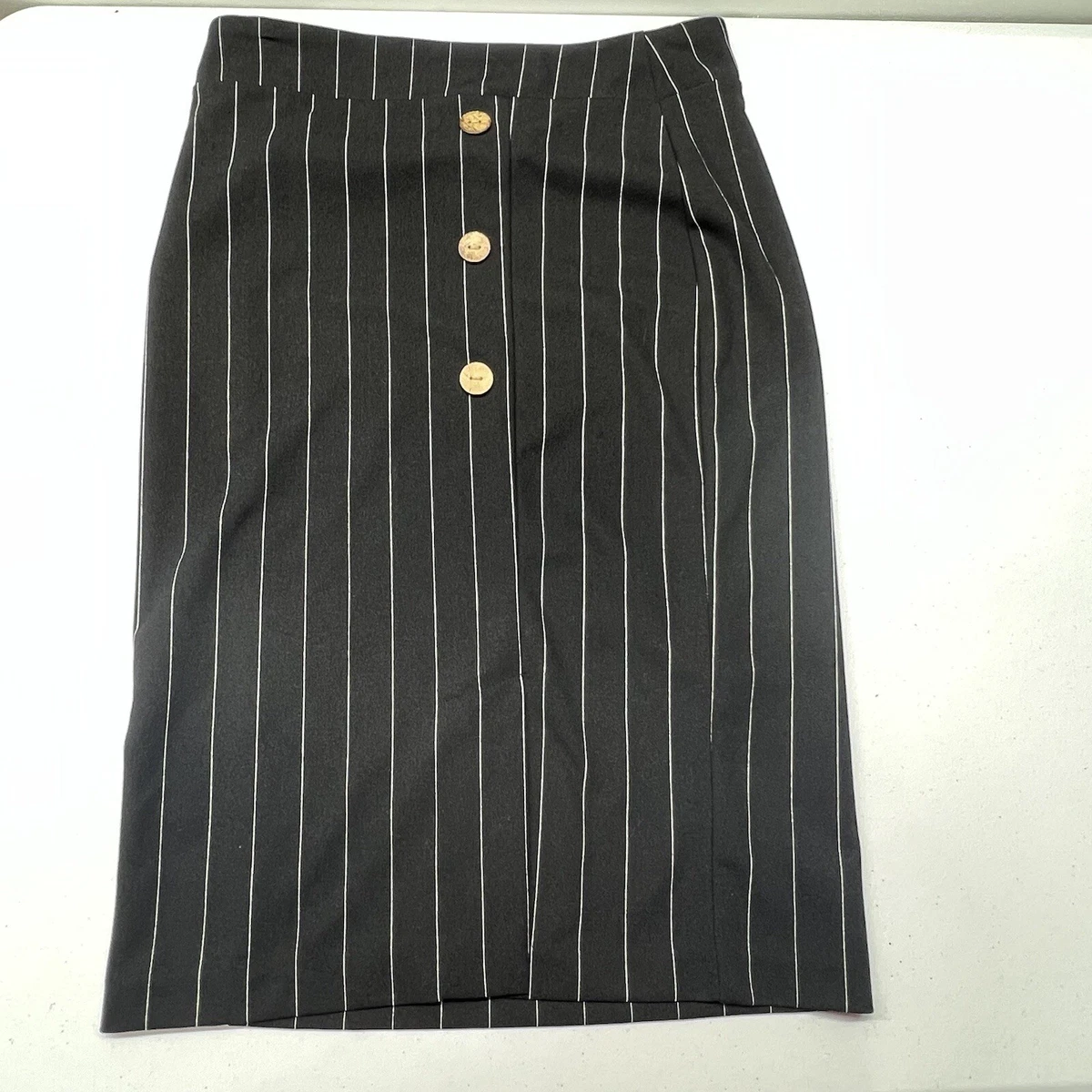Lola Morena Womens Black & White Pinstripe Midi Skirt - Size S | eBay