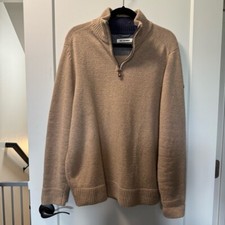Ben Sherman Men's 1/4 Zip Wool Blend Pullover Tan Sweater Oatmeal Golf Prep XL