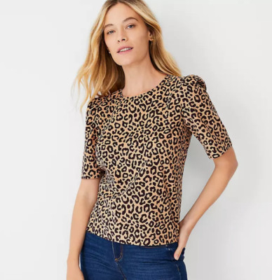 Ann Taylor Corduroy Animal Print Leopard Puff Sleeve Top Size S