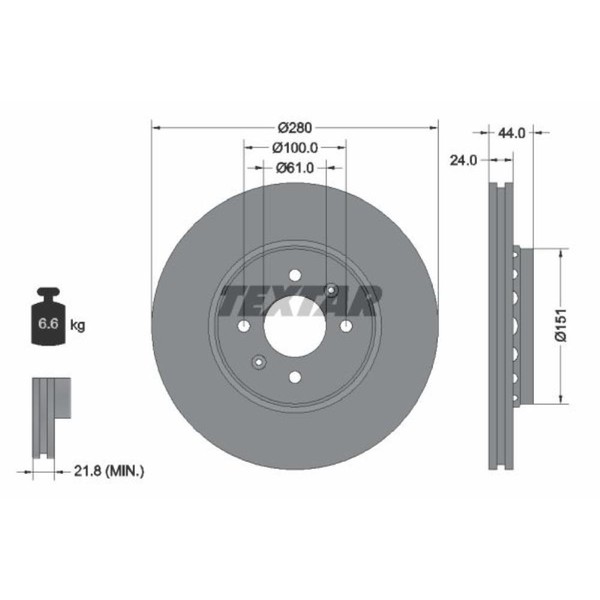 Textar 2X Bremsscheibe Vorne Ø280Mm AußEnbelüFtet FüR Renault Captur J5_ 1.2-image