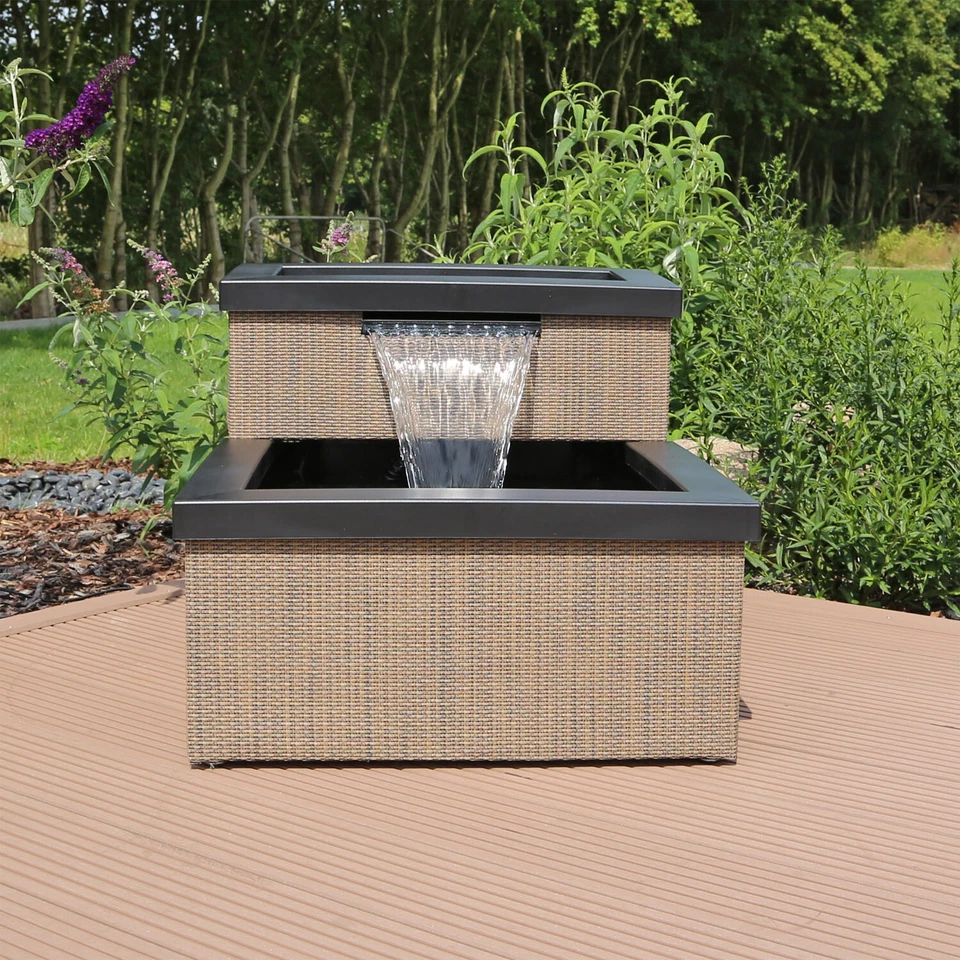 Terrassenteich Miniteich Wasserfall LED Beleuchtung Polyrattan Hochteich Garten - Bild 4 von 4