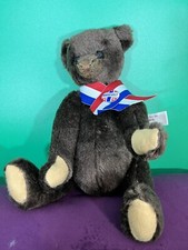 Roosevelt Dean's Bear Dark Brown with Red White and Blue Ribbon Mohair 13 in