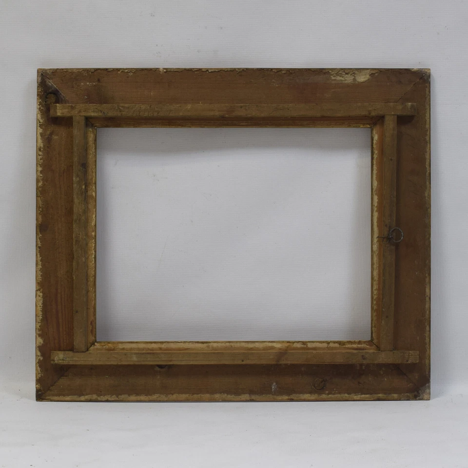 Cadre ancien de 1850-1900 en bois décoré Couleur Or Feuillure: 50,5x40 cm - Photo 4/4