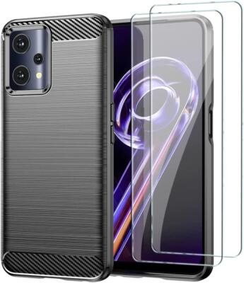 Für Realme C35 Hülle, Slim Silikon Faser Gel Handyhülle + Hartglas