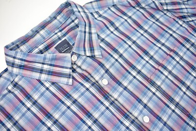 BLUE Saks Fifth Avenue Blue/White/Pink Plaid Point Collar Shirt Size: XXL