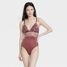 Auden l S Retro Pinup Burlesque Shimmer Lace Criss-Cross Straps V-Neck Bodysuit
