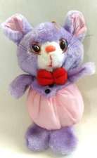 Dan Brechner Purple Mouse Pink Nylon Plush 7'' Tall Red Bow Vintage Rare