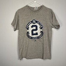 New York Yankees Shirt Mens Medium Gray Derek Jeter Captain 2 Baseball MLB