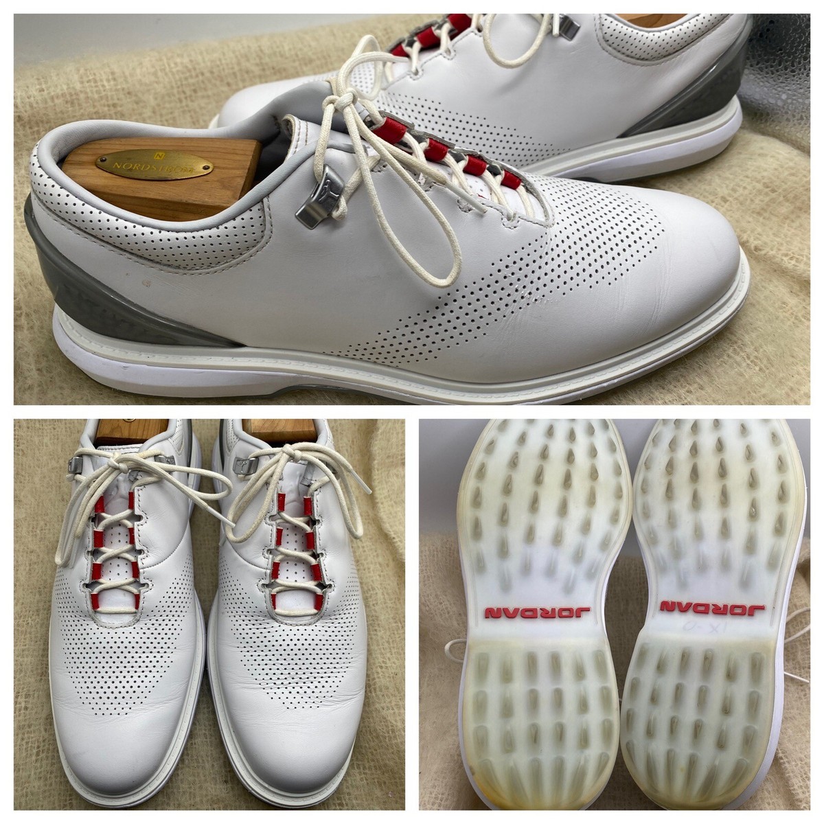 Mens NIKE JORDAN ADG 4 Golf Shoes, White Cement / Red Mens NIKE JORDAN ADG 4 Golf Shoes, White Cement / Red