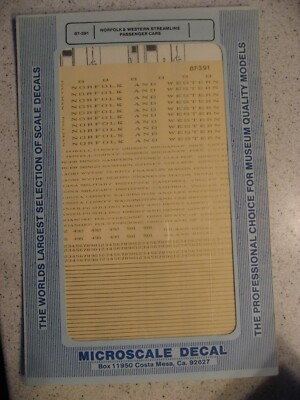 Microscale Decals HO 87-391 Norfolk & Western Streamline Passenger Cars Decal