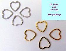 20 KEY RINGS HEART Shape 32mm Split Ring 10 SILVER 10 GOLD Sturdy Metal