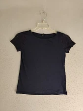 Talbots Womens Top XS Blue Short Sleeve Round Neck Solid Casual Pullover Shirt