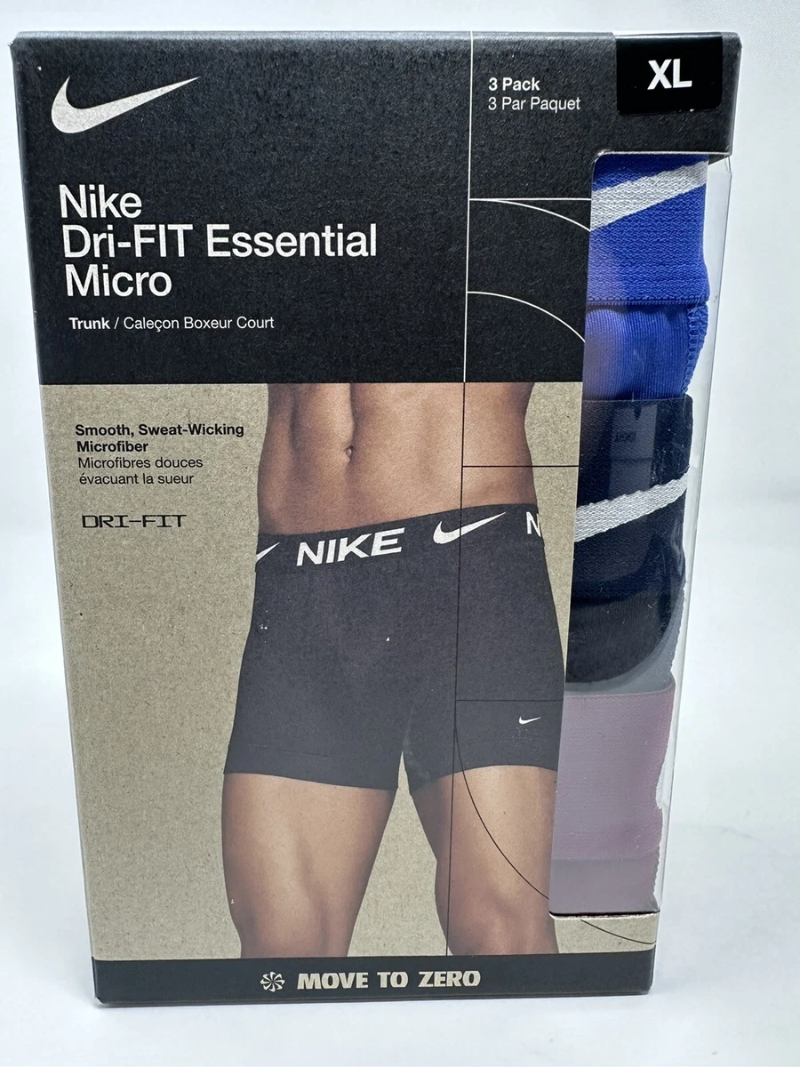 Nike 3-Pack Dri-FIT Essential Micro Stretch Trunk Boxer Brief Underwear  Men's XL