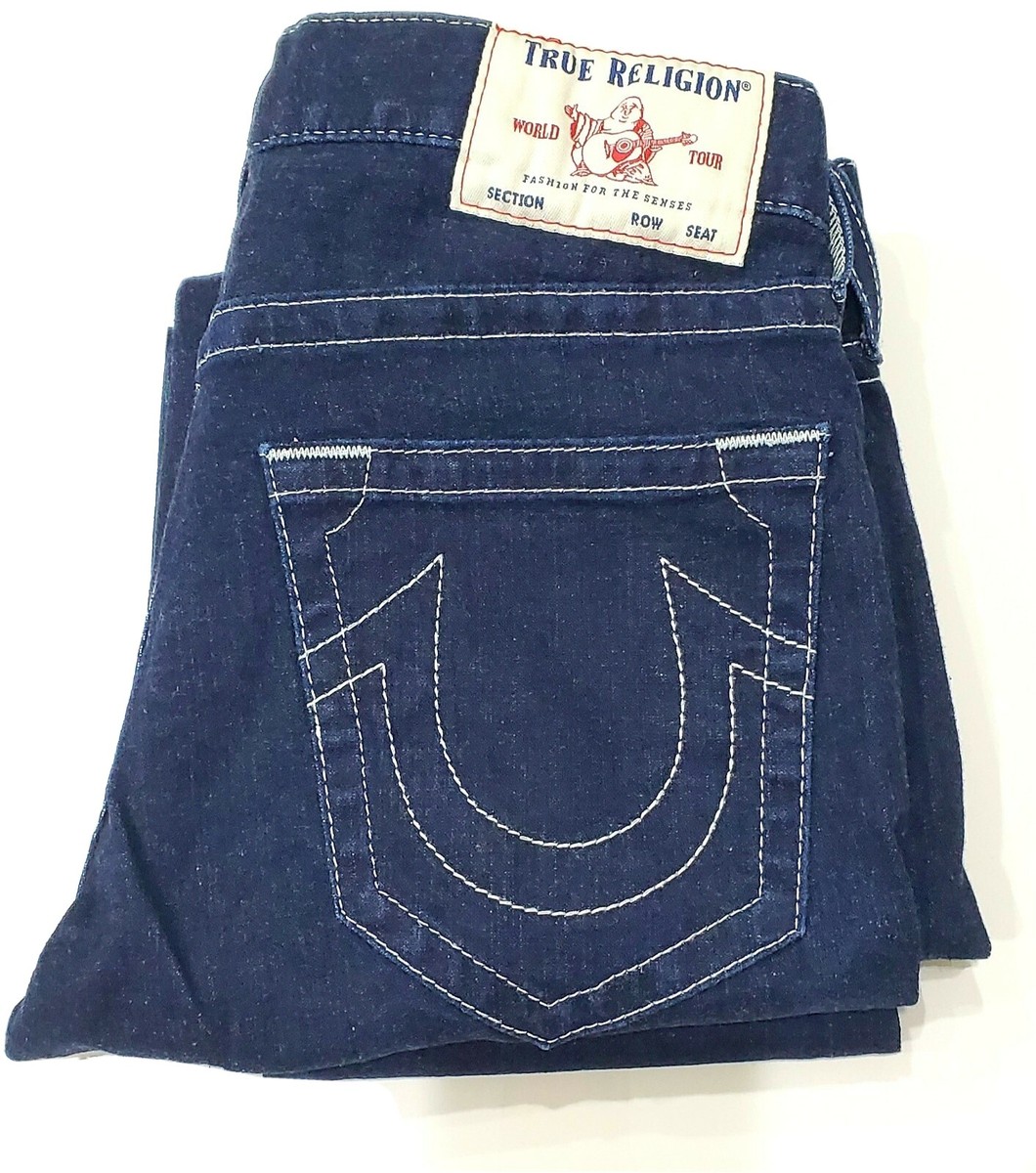 MENS TRUE RELIGION BRAND DARK WASH WIDE LEG DENIM BLUE JEANS SIZE