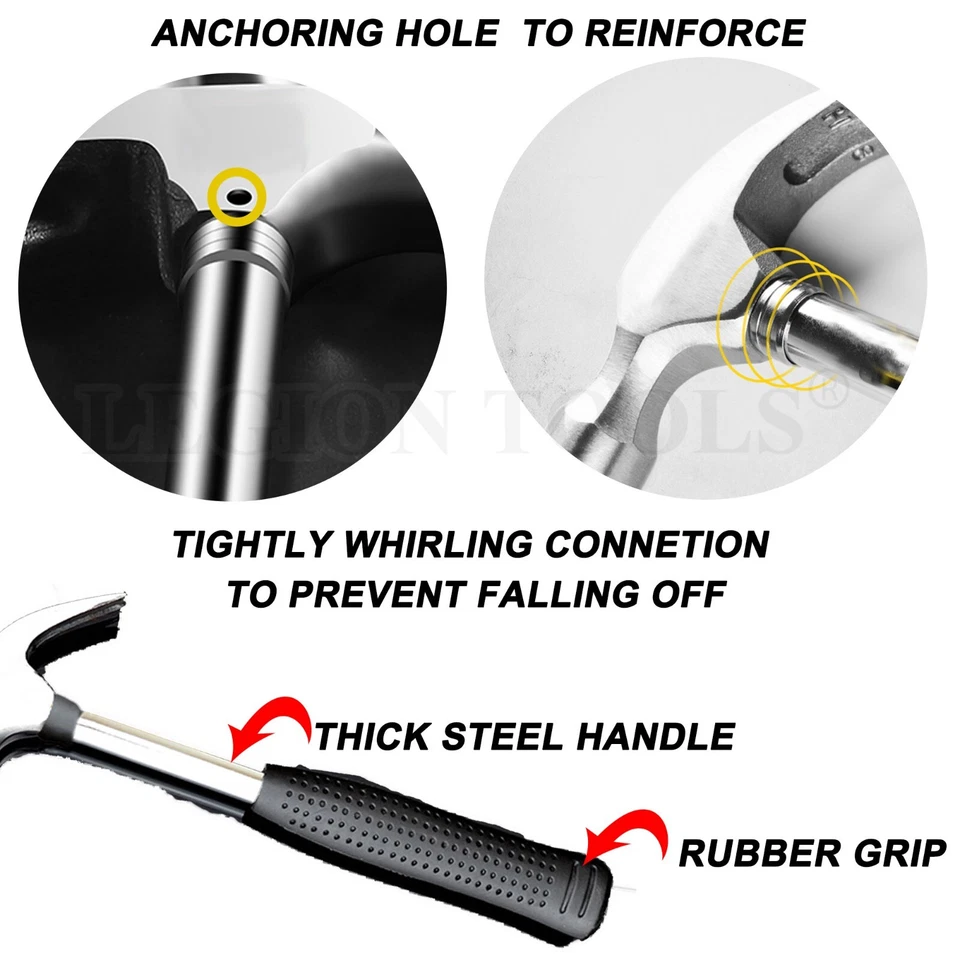 Claw Hammer 500g 16oz Steel Handle Heavy Duty with Rubber Grip - image 3 of 4