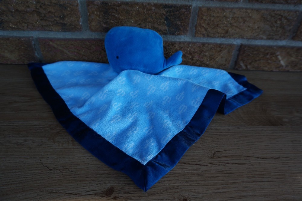 Cloud Island Soft Blue Whale Security Blanket with Satin Trim