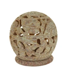 Burner for Cones and Candle Holder - Soapstone Carved T-Lite Ball - Large leaves
