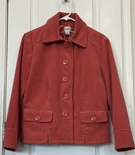 CHICO S Button Front Blazer Jacket Size 1/Medium Salmon Lined Classic Pockets