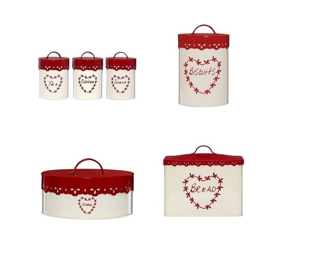 red and cream tea coffee sugar canisters
