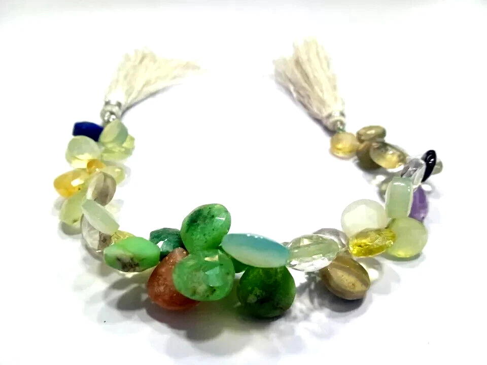 MULTI STONE NATURAL HEART FACETED CUT 7X8-10X11MM LOOSE GEMSTONE BEADS 6"INCH - Image 2 of 4