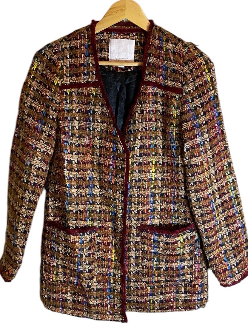 Anthropologie Womens Harlequin Tweed Blazer in Multicolor Size XS