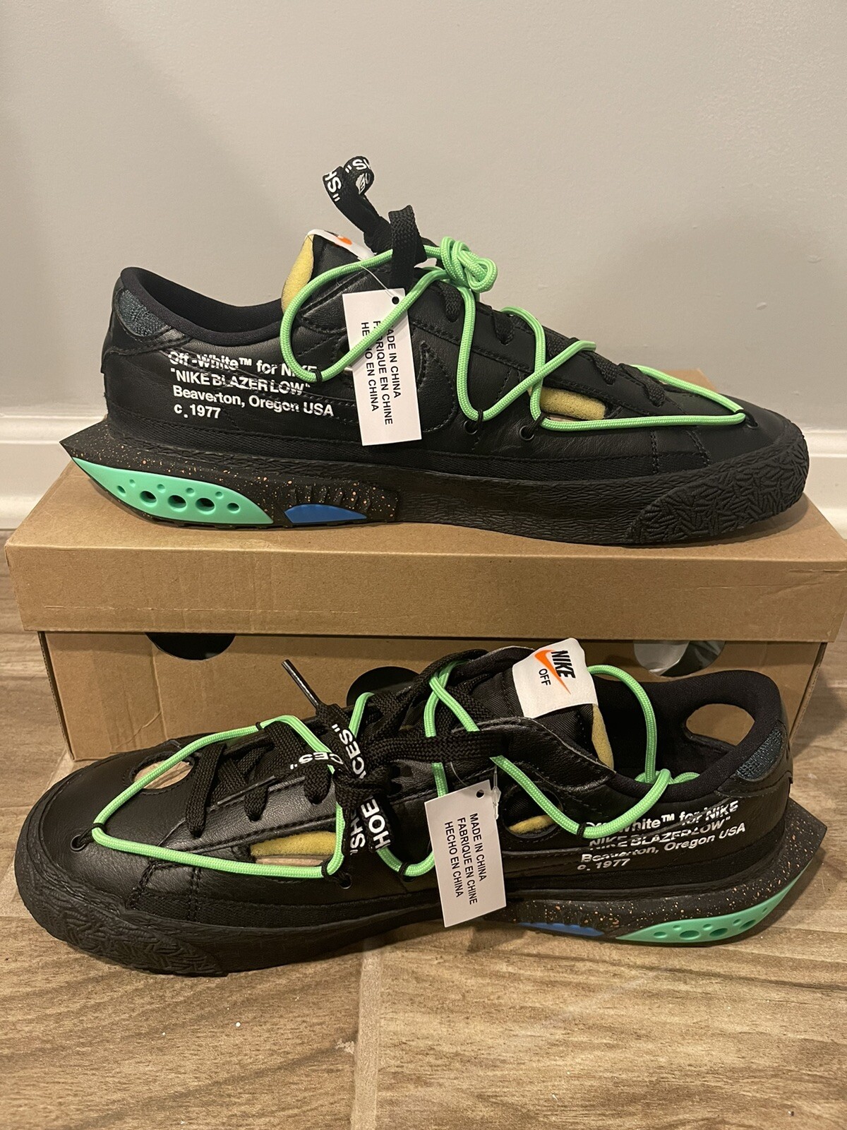 OFF WHITE X NIKE Blazer Nike x Off White basso nero verde elettrico taglie 5 9 5 11 5