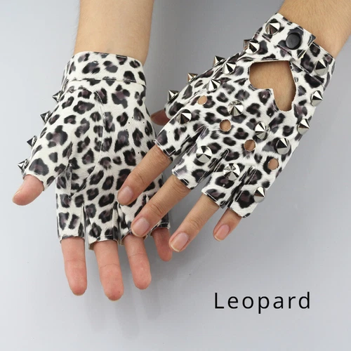 Women Faux Leather Fingerless Gloves Gothic Half Finger Stud Rivet Punk Gloves-- - Picture 11 of 29