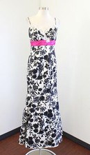 Vtg Betsy and Adam Black Off White Floral Trumpet Formal Prom Dress Size 8 Read