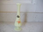 Vtg 7 3/4" Fenton Satin Custard yellow Swung Glass Bud Vase orange Rose