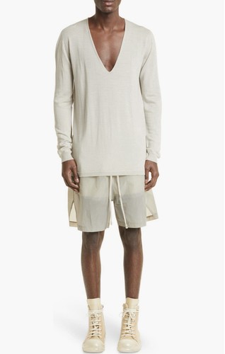 NWT Rick Owens Oversize Deep V-Neck 100% Wool Sweater - One Size - Pearl Color - Picture 2 of 18