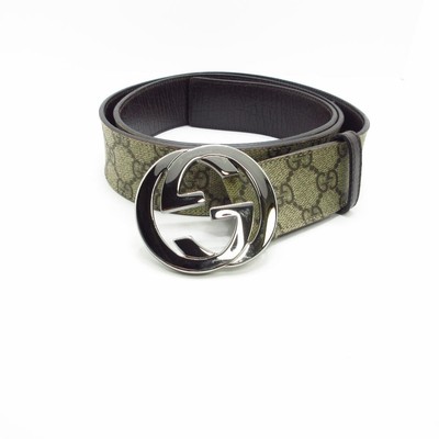 Authentic Gucci 114984 Dark Brown beige GG Logo Interlocking Buckle Belt  105/42 | eBay