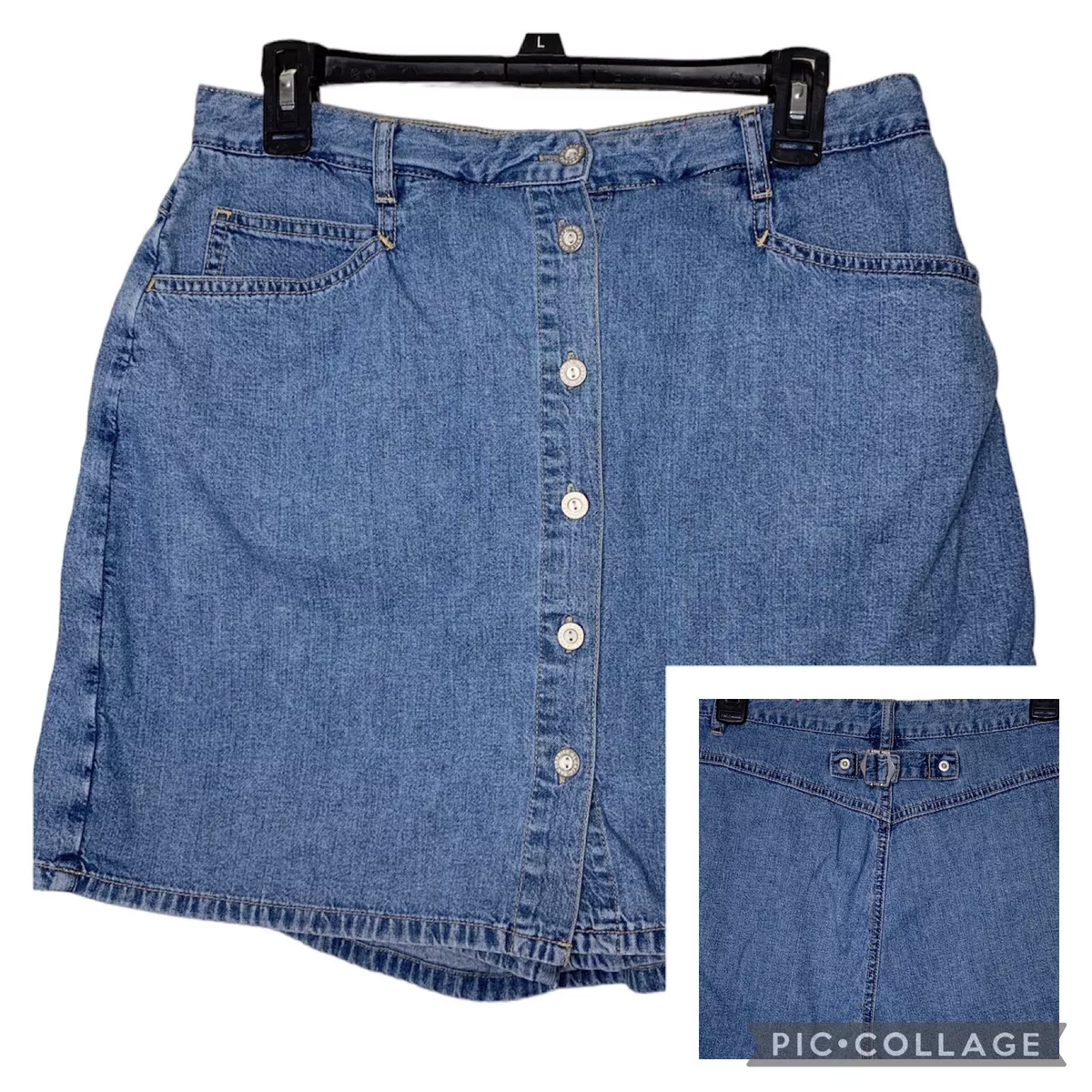 Vintage Denim Skort Size 12 Button Front High Waist Back Buckle Shorts /  Skirt