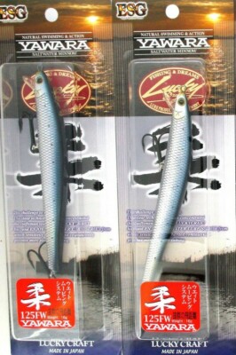 (2) Lucky Craft Flash Minnow Yawara 125FW 5'' Jerkbaits Metallic Iwashi (Uroko)