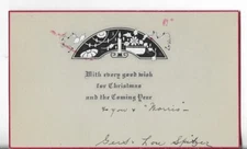 Vtg ART DECO Christmas Card 5x3 Black Arch White Candles Flowers Holly