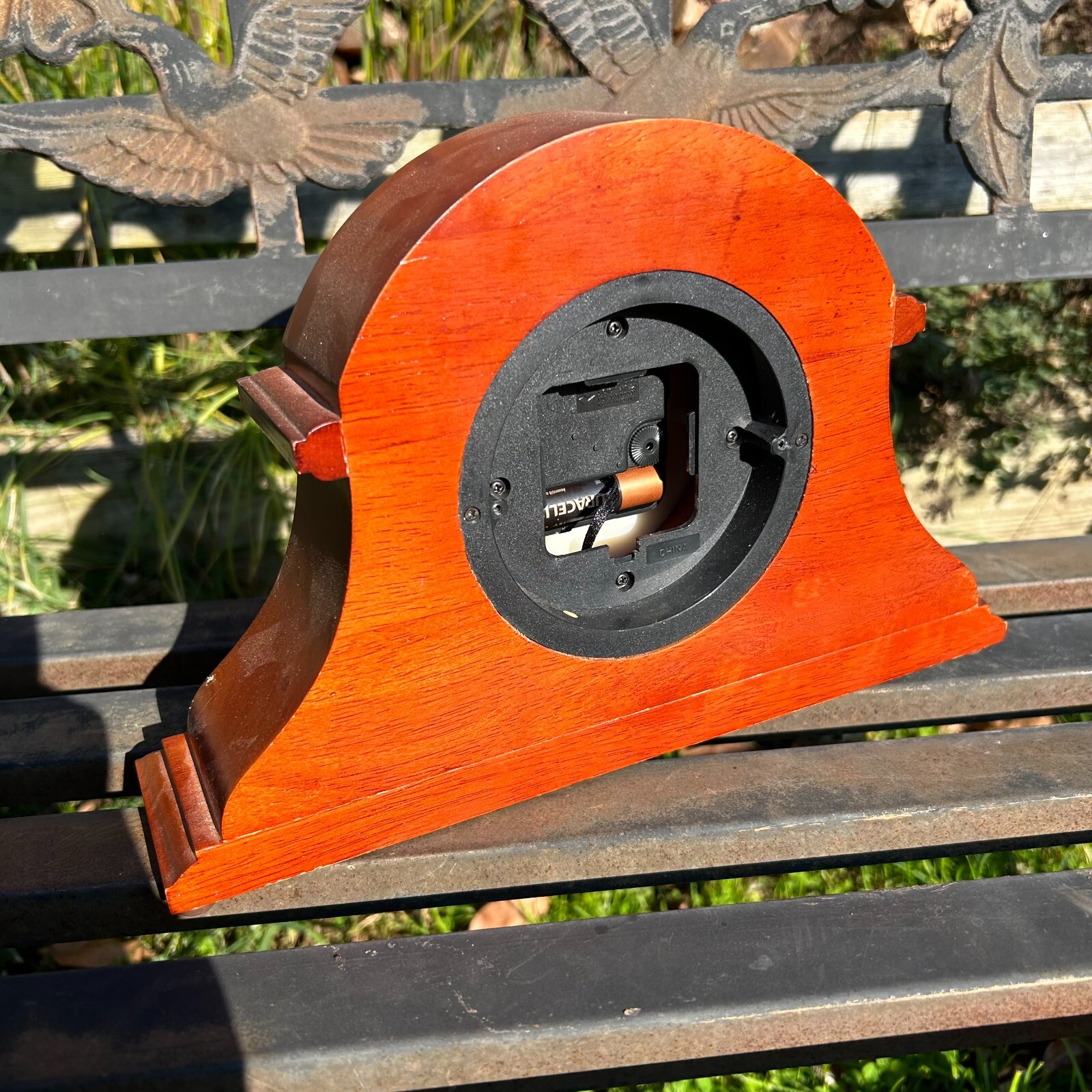 Brownstone Tabletop Mantle Clock Solid Wood Glass Face Home Decor