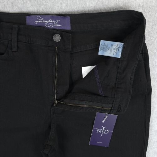 NYDJ Marilyn Straight Leg High Rise Black Stretch Denim Jeans Womens 16P x 30
