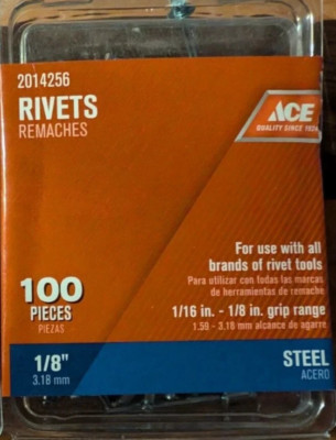 Ace 1/8 In. Dia. X 1/2 In. Steel Rivets Silver 100 Pack | eBay