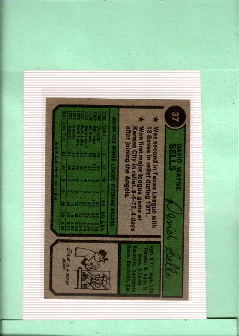 1974 Topps #37 Dave Sells NM-MT RC Rookie Angels ID:53972 | eBay