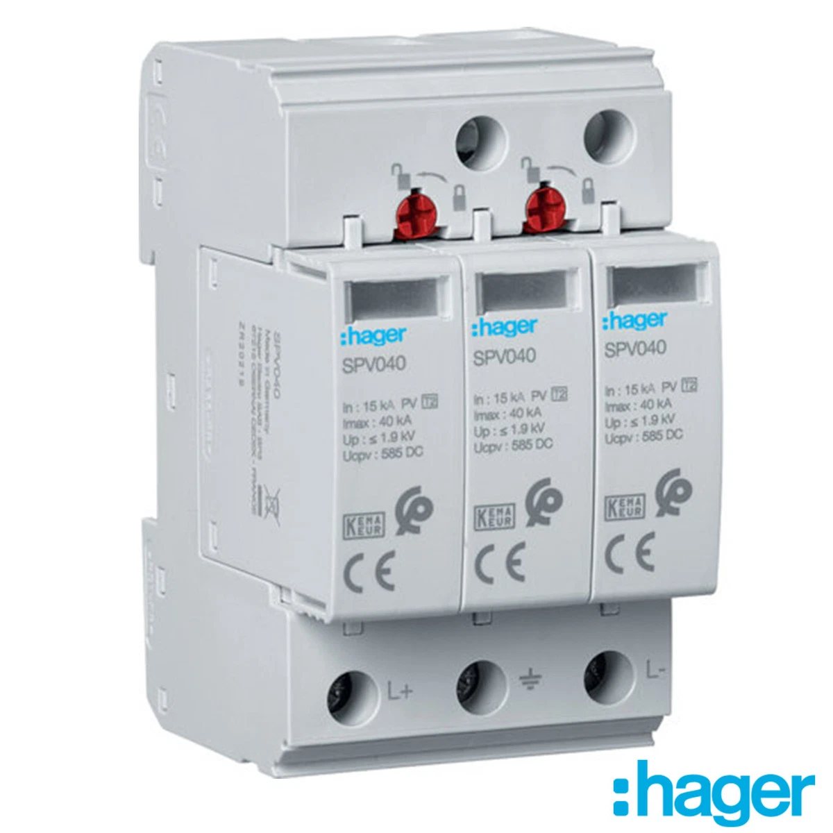Überspannungsableiter SPD T2 MOV 3P PV In=15kA Up≤3,7 kV Ue=1kVDC 