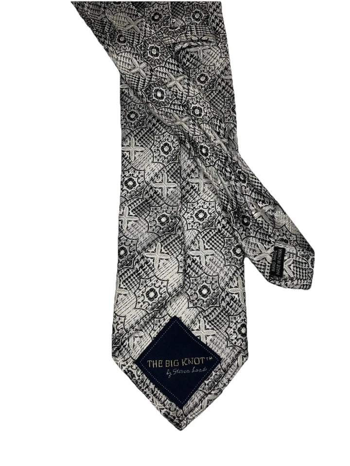 Corbata plateada The Big Knot de Steven Land formas geométricas con estampado de ráfaga 100 % seda Foto 3 de 3