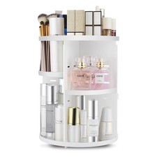 Makeup Organizer White 360 Rotating Adjustable Spinning Holder Cosmetic Box