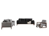 Schwarz-Graue Designer Wohnzimmer Garnitur Stoffcouchen Polster Sessel