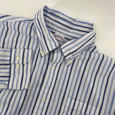 Brooks Brothers Button Down Shirt Mens L Blue Striped Cotton Long Sleeve Classic