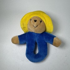 Vintage Eden Plush Paddington Bear Baby Rattle Blue Yellow 6" Ring Toy