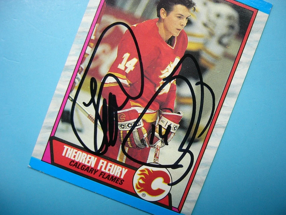 Tarjeta de hockey O-PEE-CHEE NHL 1989/90 #232 THEO FLEURY ROOKIE RC AUTÓGRAFO OPC Foto 3 de 3