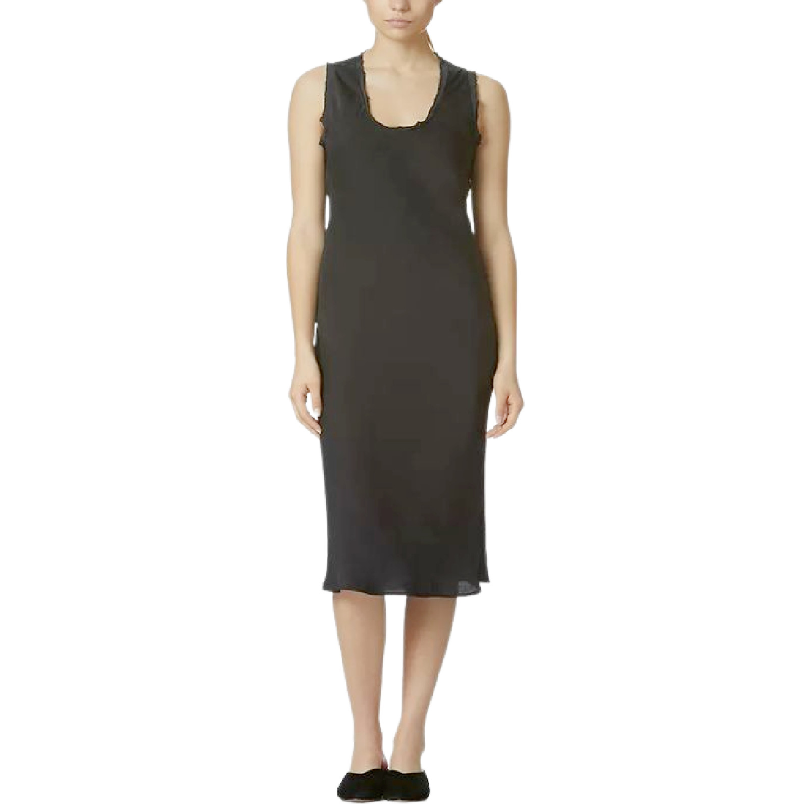 Avec Les Filles Bias Cut Midi Slip Dress in Washed Black Satin Size L NWT